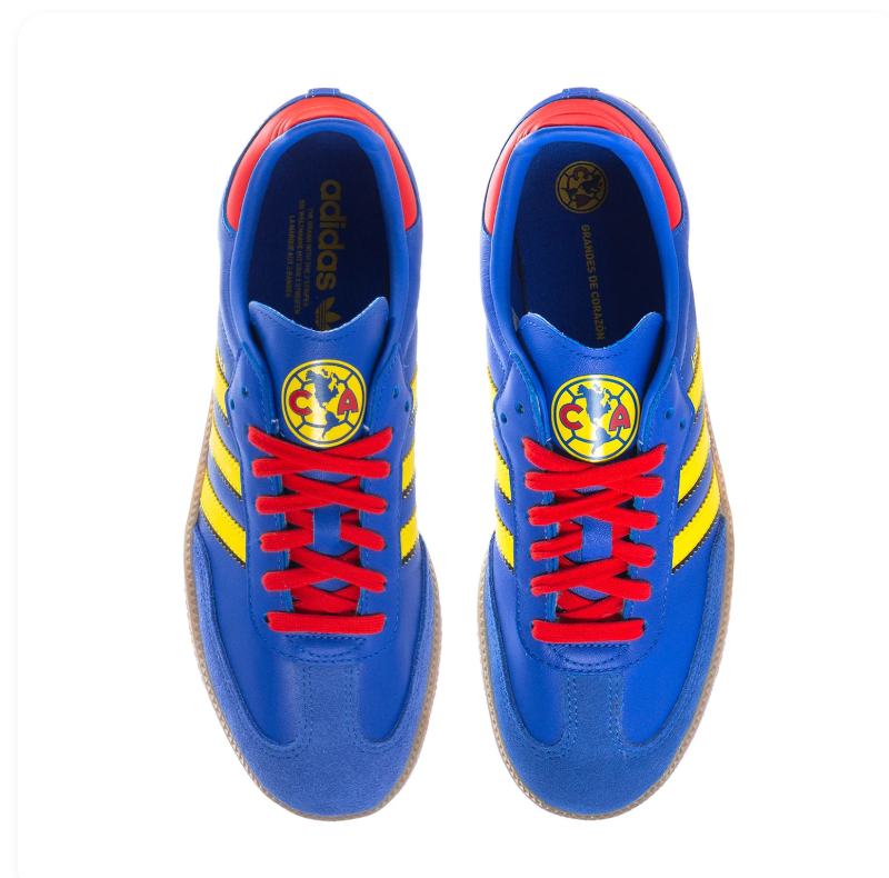 Adidas Samba Royal Blue and Yellow Sneakers with Red Laces and Gum Sole