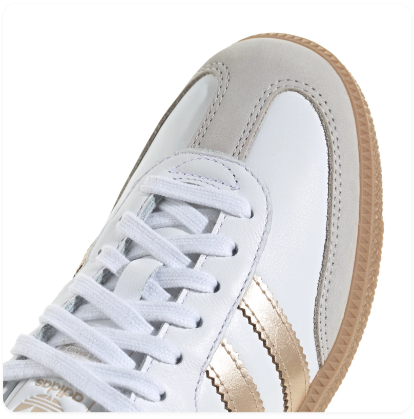 Adidas Samba White and Metallic Gold Sneakers with Gum Outsole