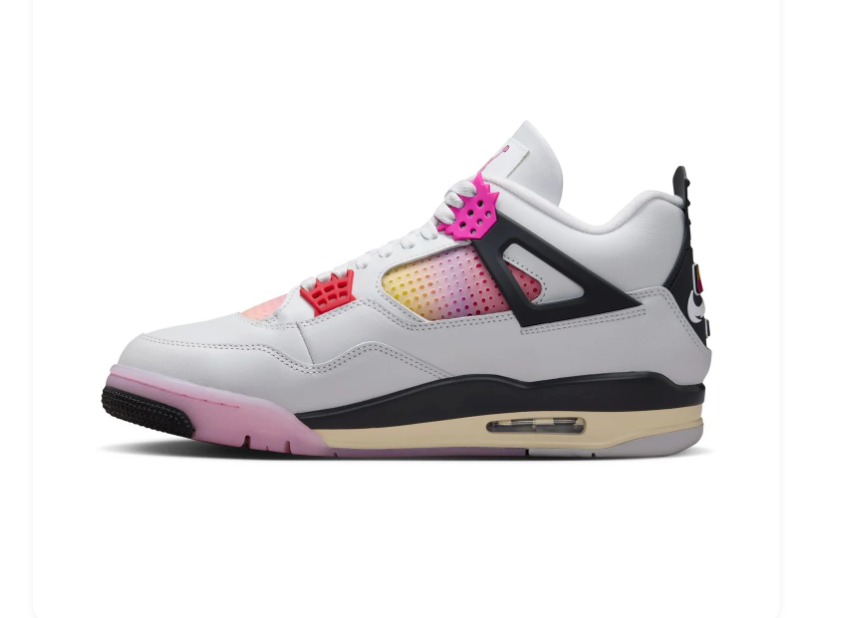Air Jordan 4 White and Pink Sneakers with Sunset Gradient Accents