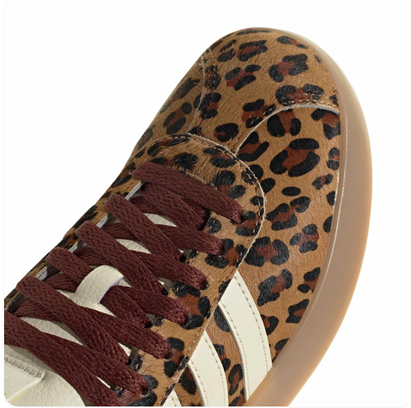 Adidas Leopard-Print Sneakers with Cream Stripes and Burgundy Laces