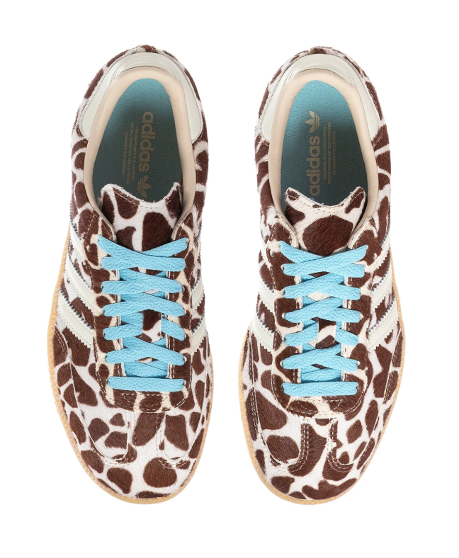 Adidas Brown and Cream Animal-Print Sneakers with Blue Laces and Gum Sole