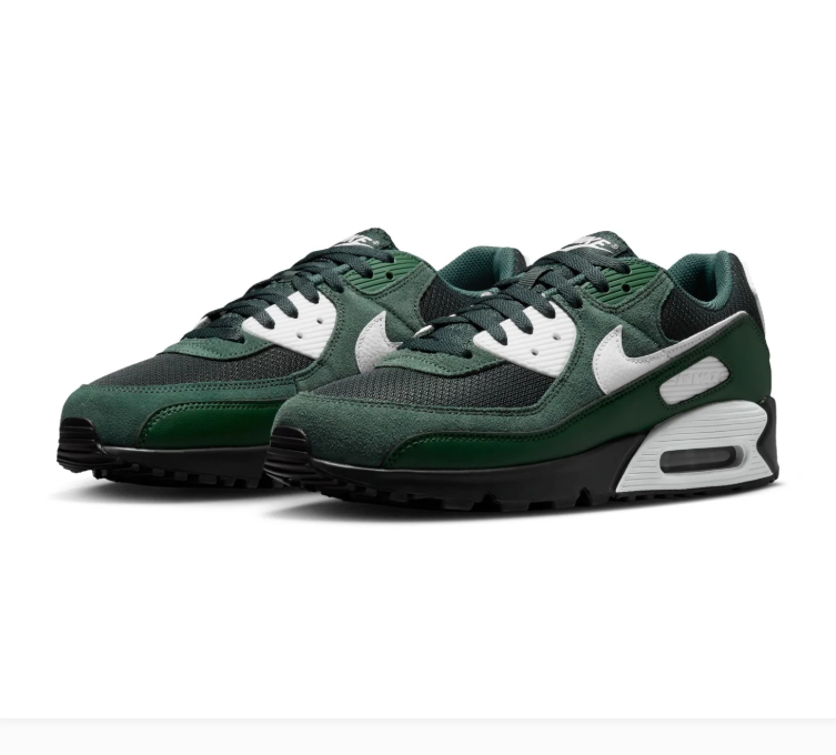 Nike Air Max 90 Forest Green and Black Sneakers with White Swoosh