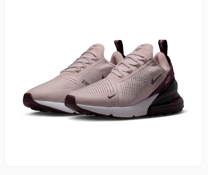 Nike Air Max 270 Blush Pink and Burgundy Sneakers