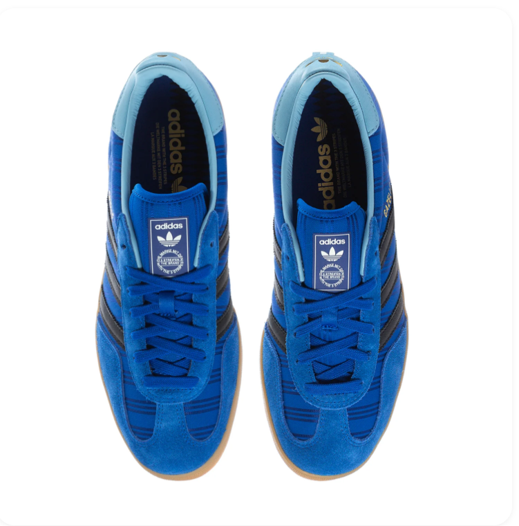 Adidas Gazelle Blue and Black Sneakers with Light Blue Heel and Gum Sole