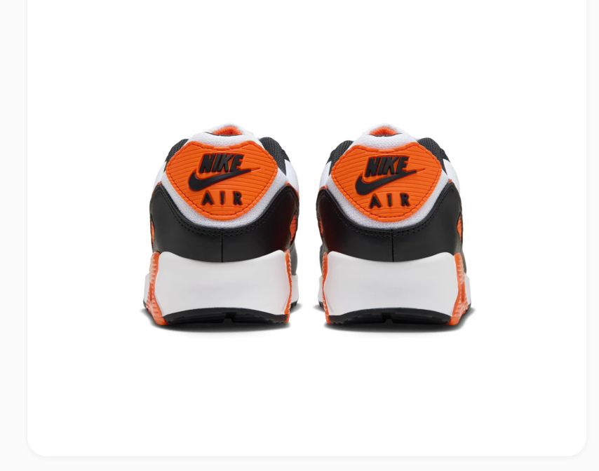 Nike Air Max 90 Black and White Sneakers with Orange Accents