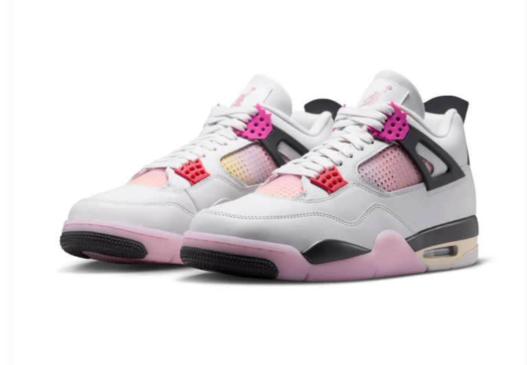 Air Jordan 4 White and Pink Sneakers with Sunset Gradient Accents