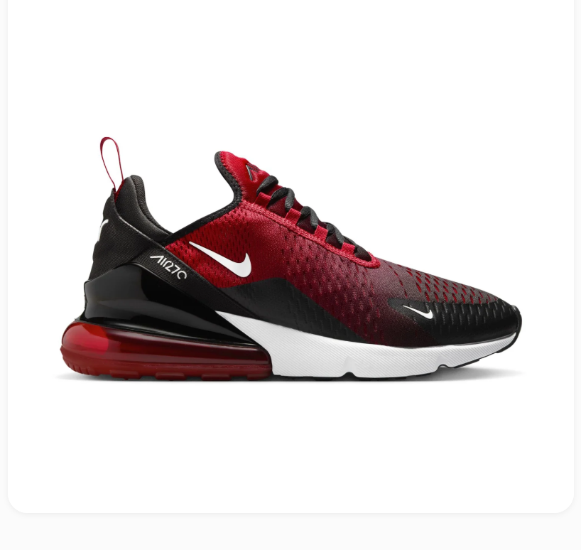 Nike Air Max 270 Red and Black Sneakers with White Swoosh