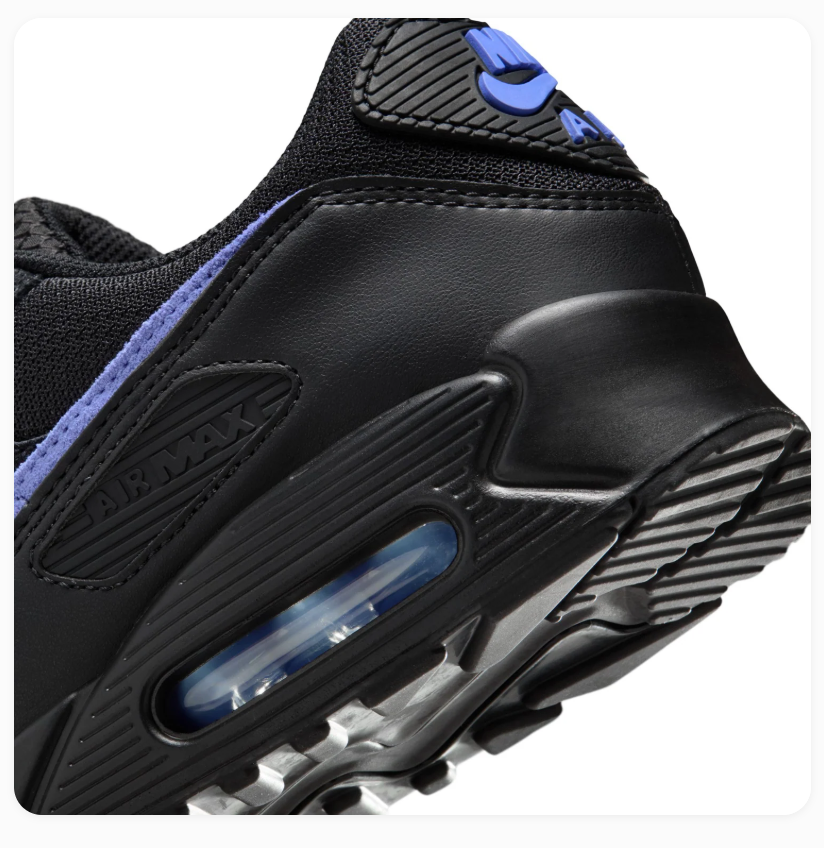 Nike Air Max 90 Black Sneakers with Purple Swoosh Accents