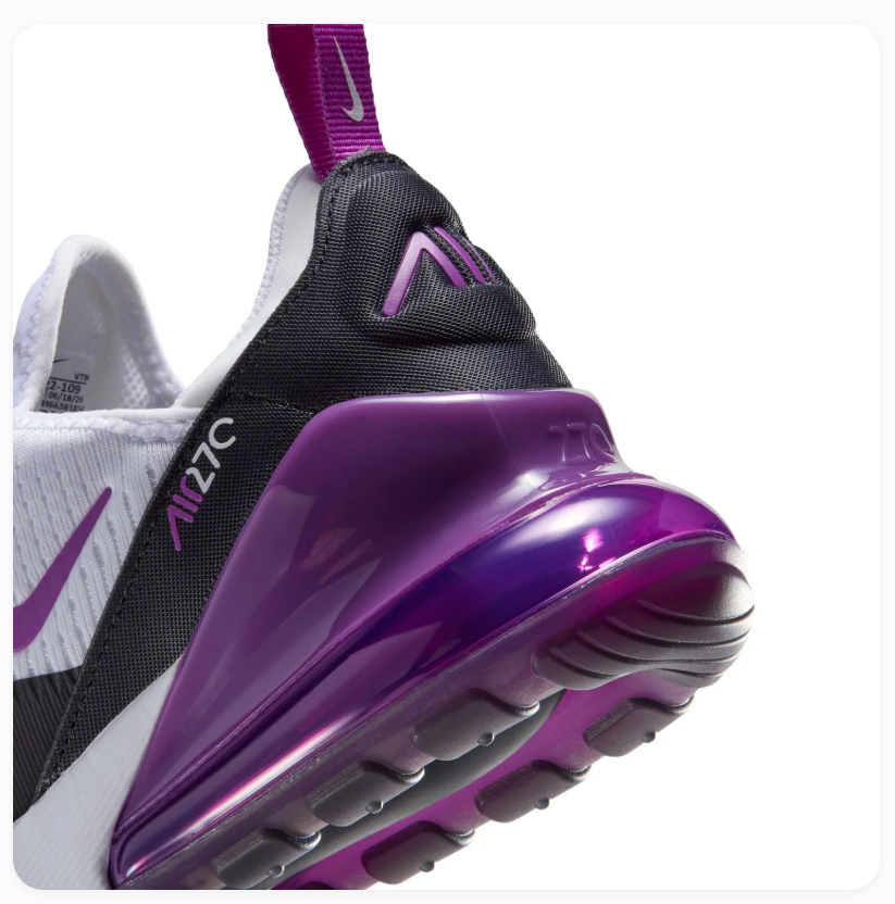 Nike Air Max 270 White and Black Sneakers with Purple Heel