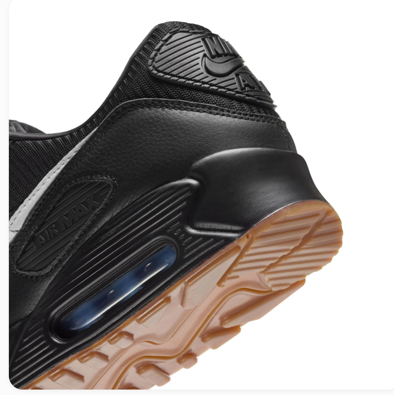 Nike Air Max 90 Black Sneakers with White Swoosh and Gum Outsole