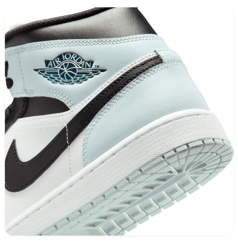 Air Jordan 1 Mid Black, White and Ice Blue Sneakers
