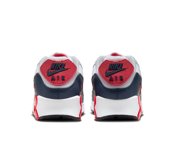 Nike Air Max 90 White and Grey Sneakers with Navy and Red Accents