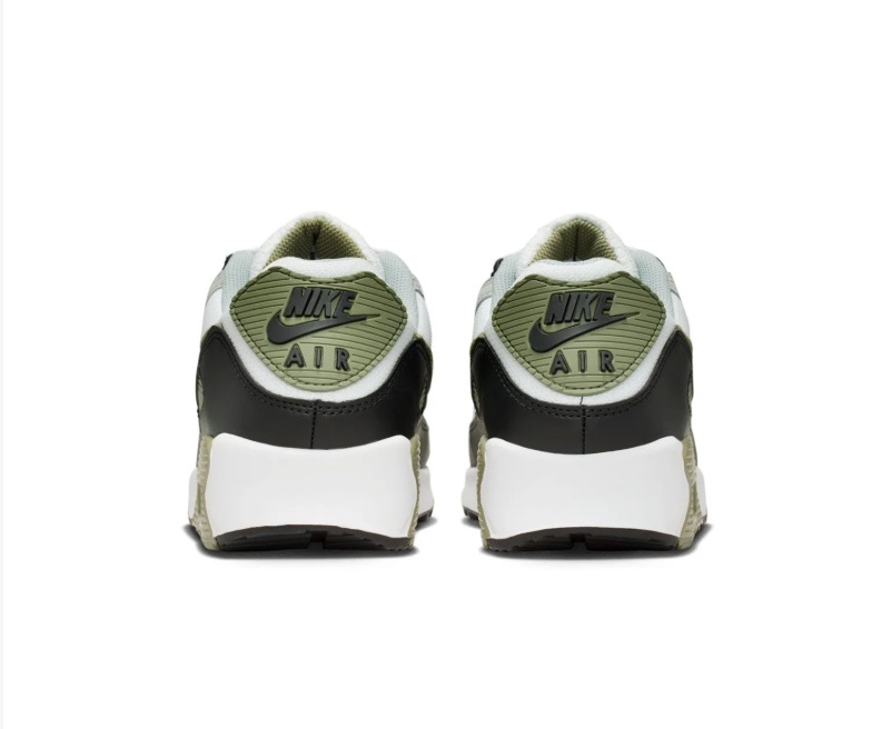 Nike Air Max 90 White and Grey Sneakers with Olive Accents