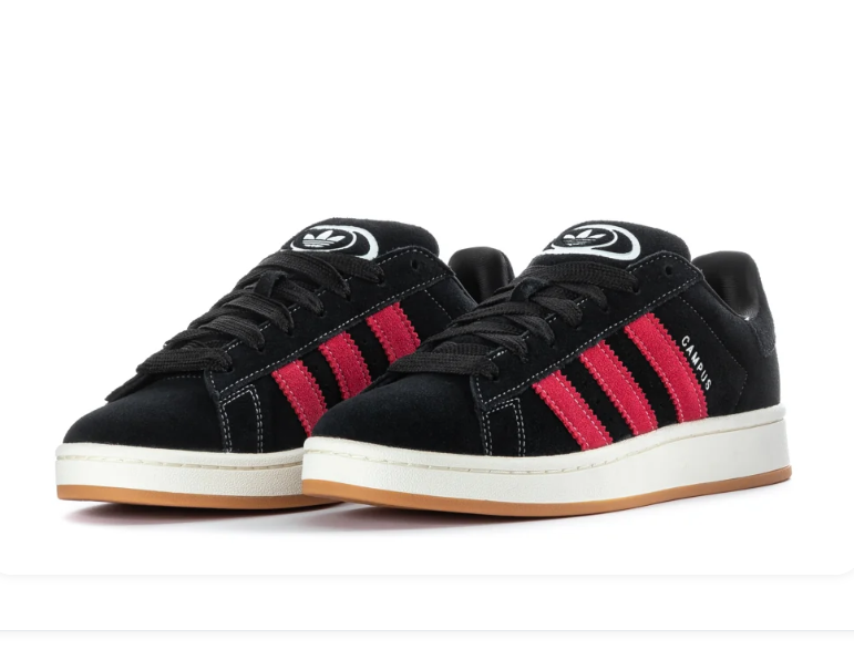 Adidas Campus Black Sneakers with Pink Stripes and Gum Outsole