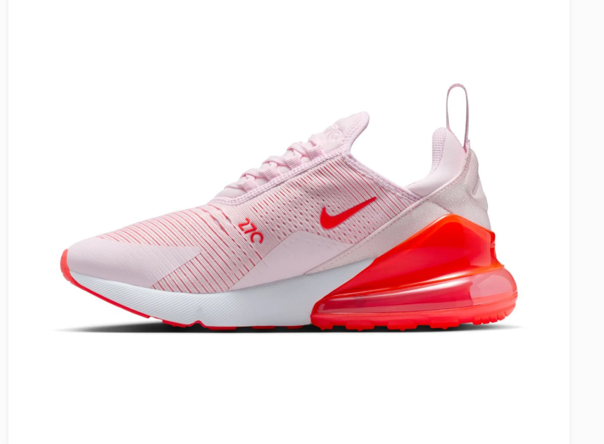 Nike Air Max 270 Pale Pink Sneakers with Bright Red Accents