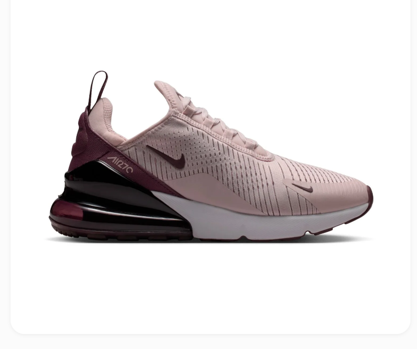 Nike Air Max 270 Blush Pink and Burgundy Sneakers