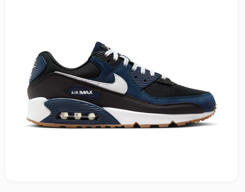Nike Air Max 90 Black and Navy Sneakers with Gum Outsole