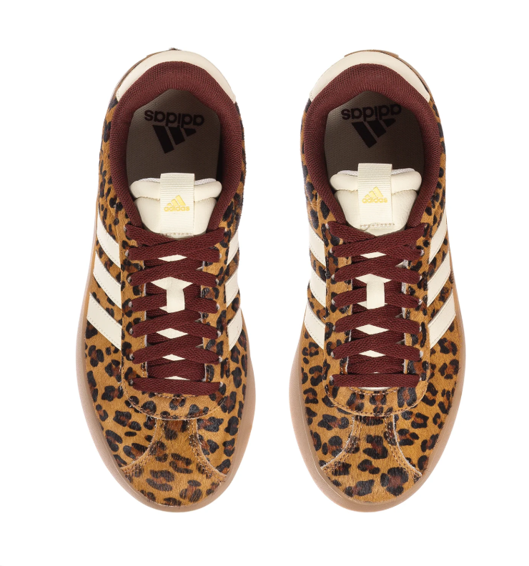 Adidas Leopard-Print Sneakers with Cream Stripes and Burgundy Laces