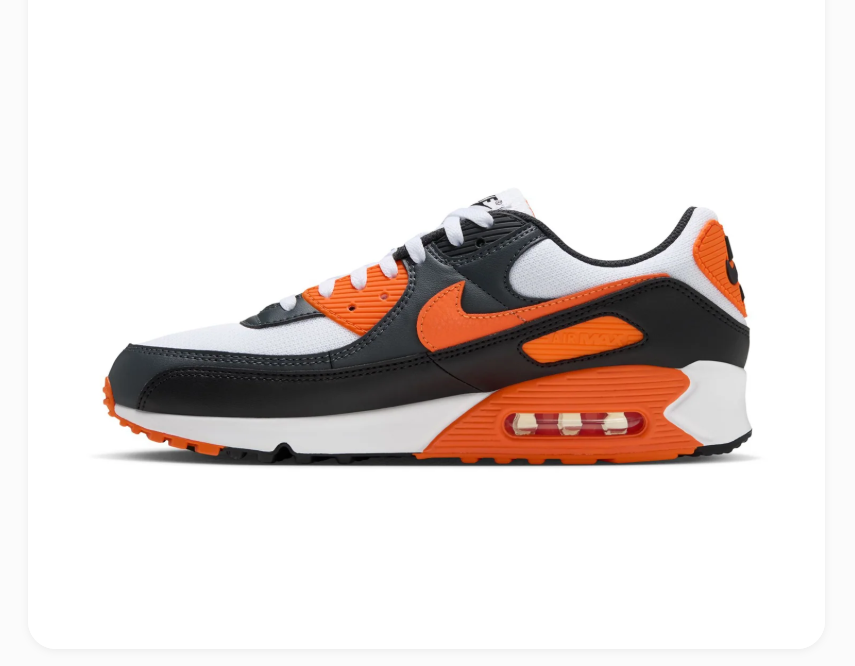 Nike Air Max 90 Black and White Sneakers with Orange Accents