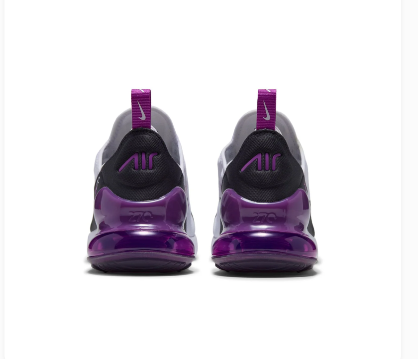 Nike Air Max 270 White and Black Sneakers with Purple Heel