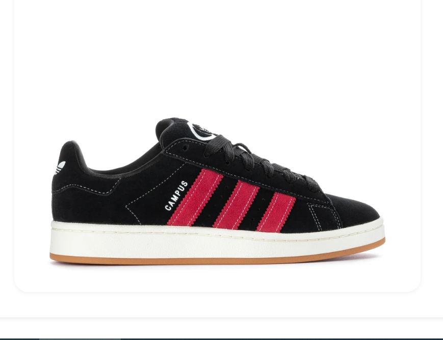 Adidas Campus Black Sneakers with Pink Stripes and Gum Outsole