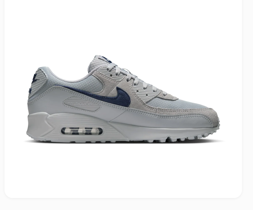 Nike Air Max 90 Light Grey Sneakers with Navy Swoosh