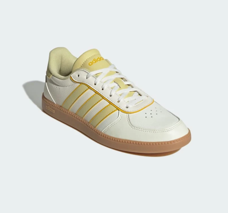 Adidas White and Pale Yellow Low-Top Sneakers with Gum Sole
