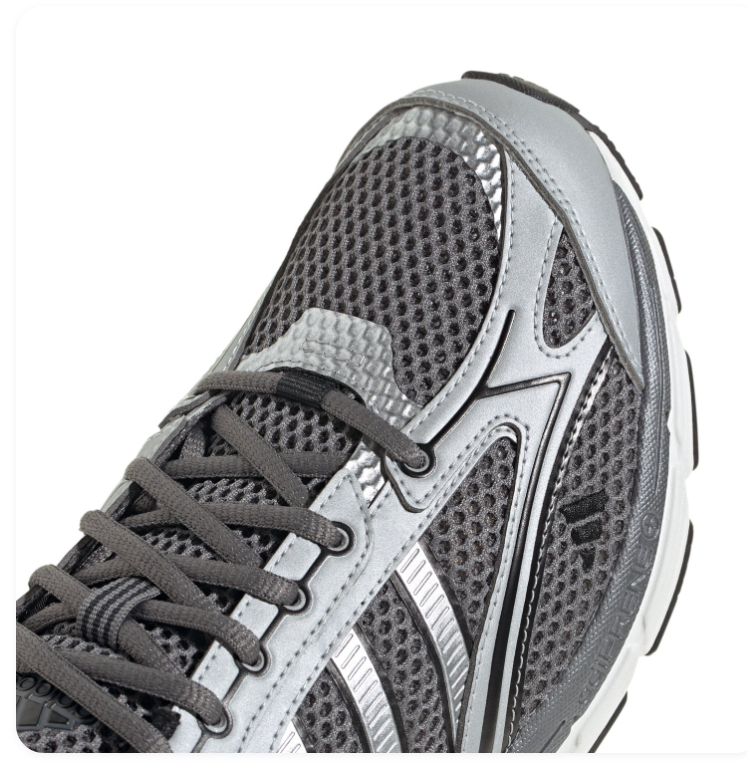 Adidas Grey Mesh Sneakers with Metallic Silver Accents