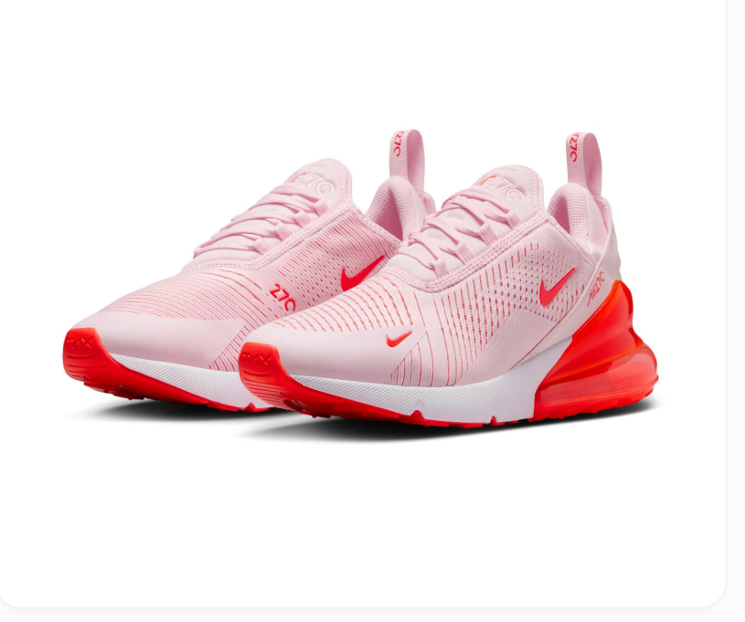 Nike Air Max 270 Pale Pink Sneakers with Bright Red Accents