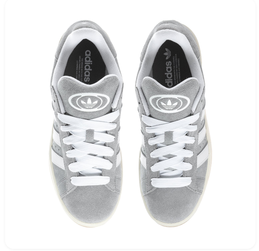 Adidas Campus Grey and White Sneakers with Cream Midsole and Gum Outsole