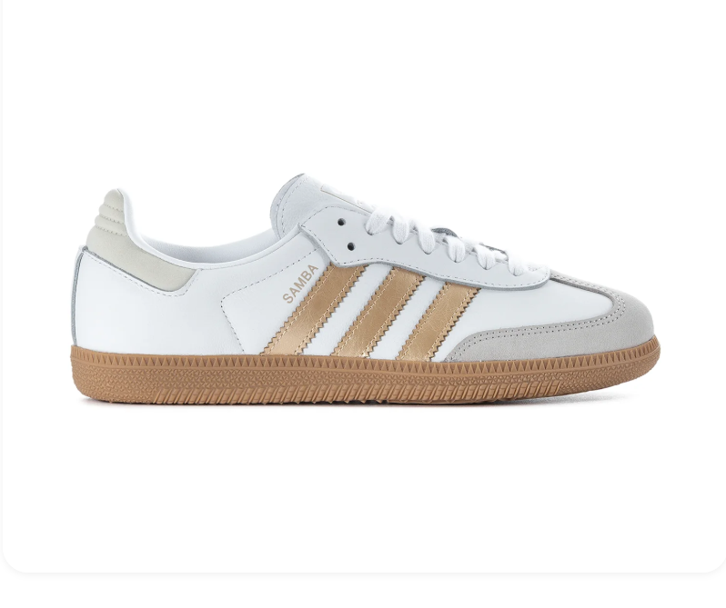 Adidas Samba White and Metallic Gold Sneakers with Gum Outsole