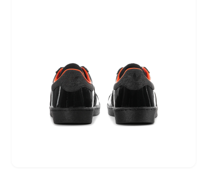Adidas Black Glossy Sneakers with Orange Lining and Flame-Pattern Tongue