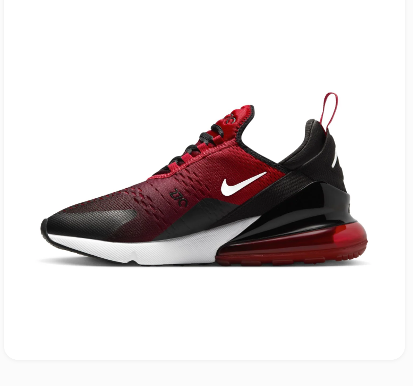 Nike Air Max 270 Red and Black Sneakers with White Swoosh