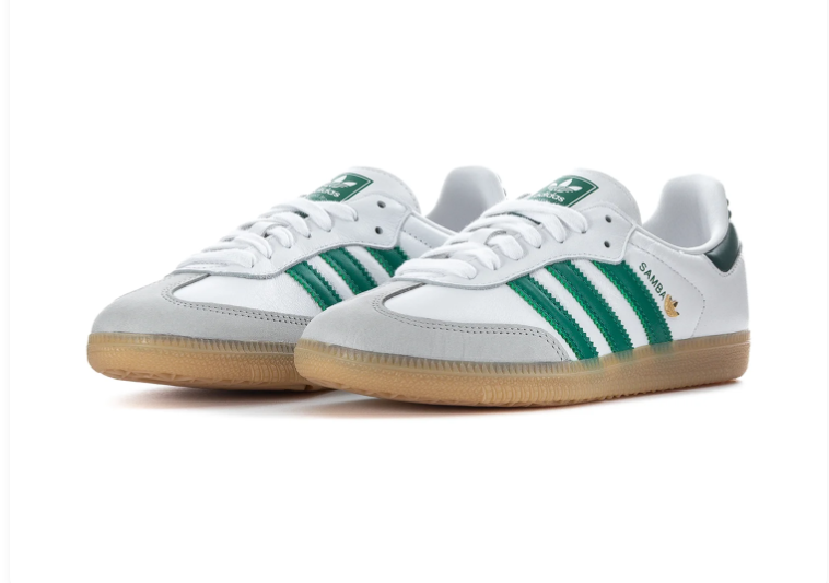 Adidas Samba White and Green Sneakers with Grey Toe and Gum Sole