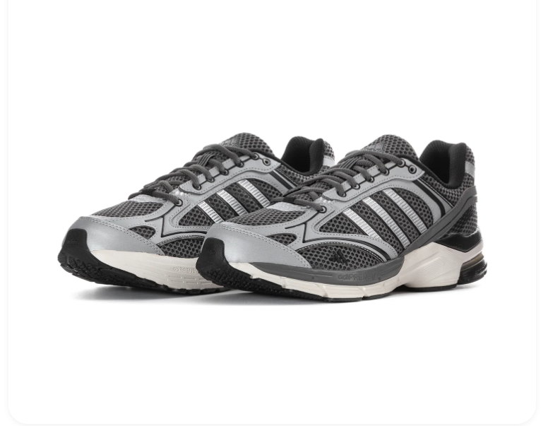 Adidas Grey Mesh Sneakers with Metallic Silver Accents