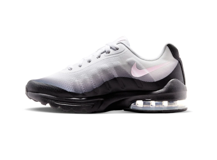 Nike Air Max White and Black Gradient Sneakers with Pale Pink Swoosh
