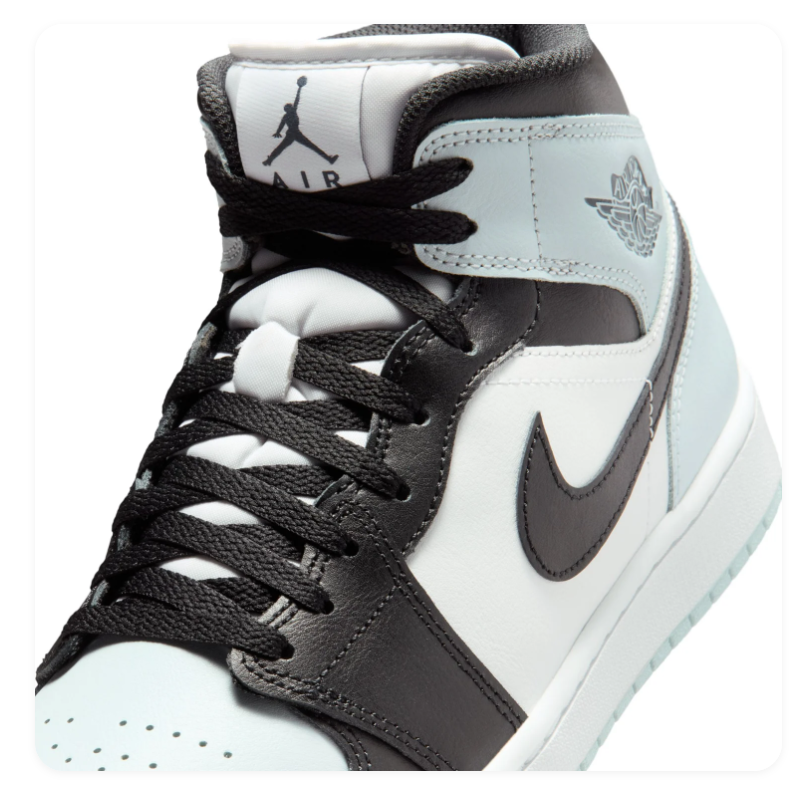 Air Jordan 1 Mid Black, White and Ice Blue Sneakers