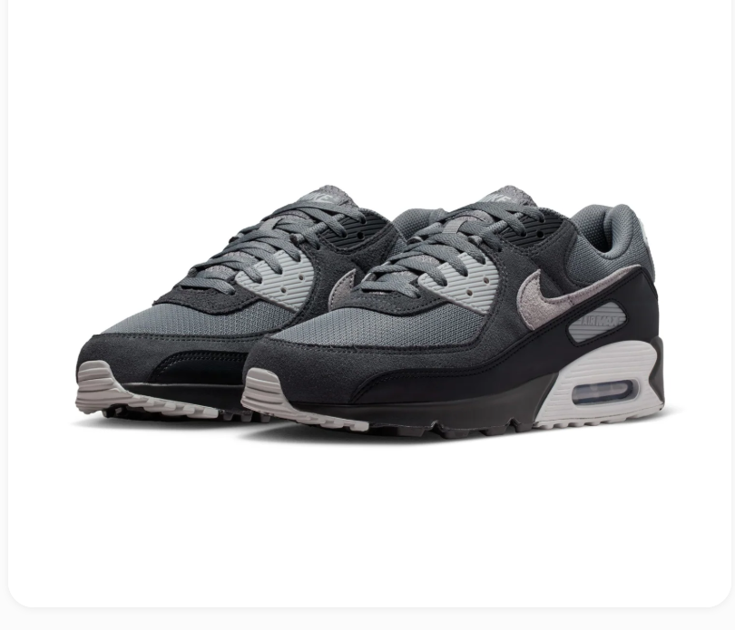 Nike Air Max 90 Charcoal and Black Sneakers with Grey Accents