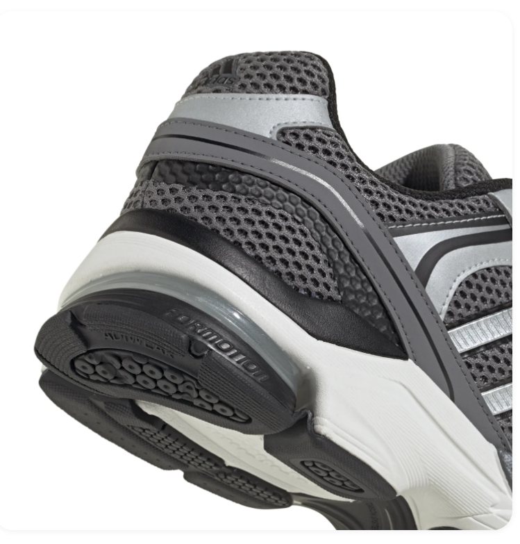 Adidas Grey Mesh Sneakers with Metallic Silver Accents