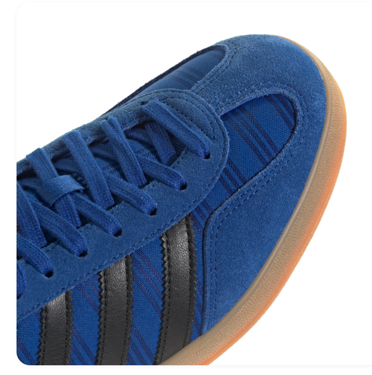 Adidas Gazelle Blue and Black Sneakers with Light Blue Heel and Gum Sole