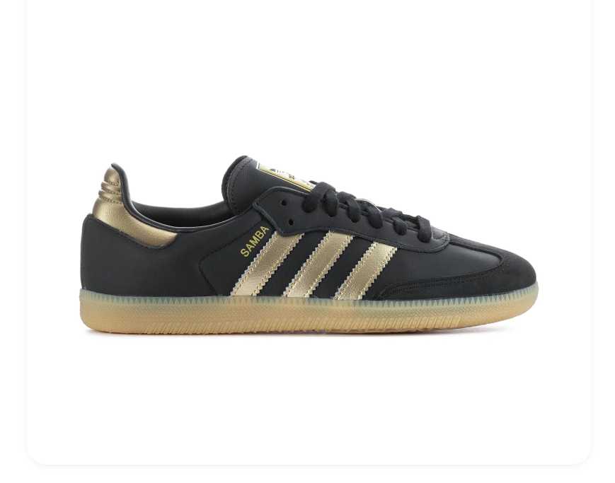 Adidas Samba Black and Metallic Gold Sneakers with Gum Outsole