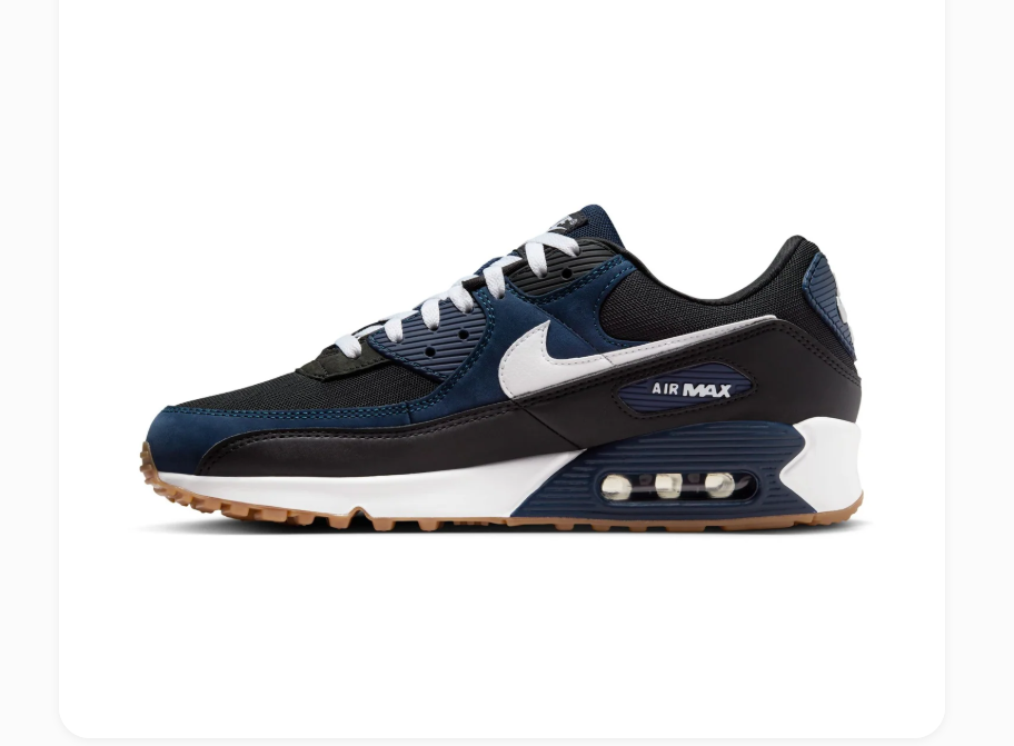 Nike Air Max 90 Black and Navy Sneakers with Gum Outsole