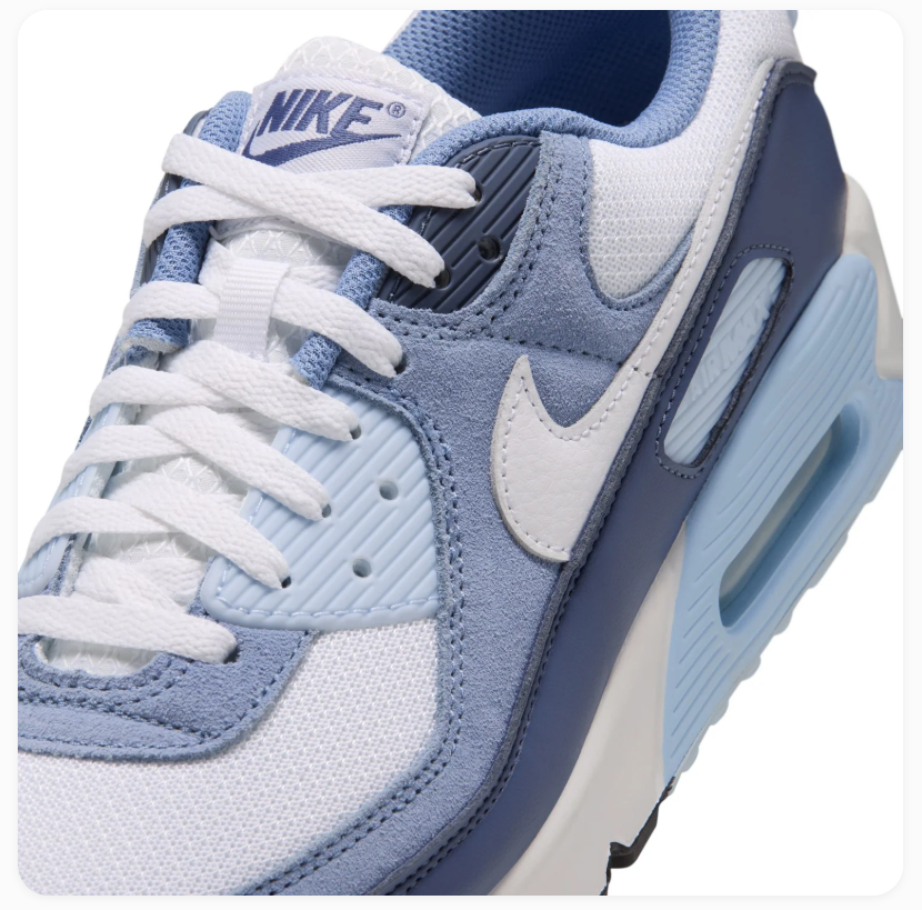 Nike Air Max 90 White and Blue Sneakers with Navy Accents