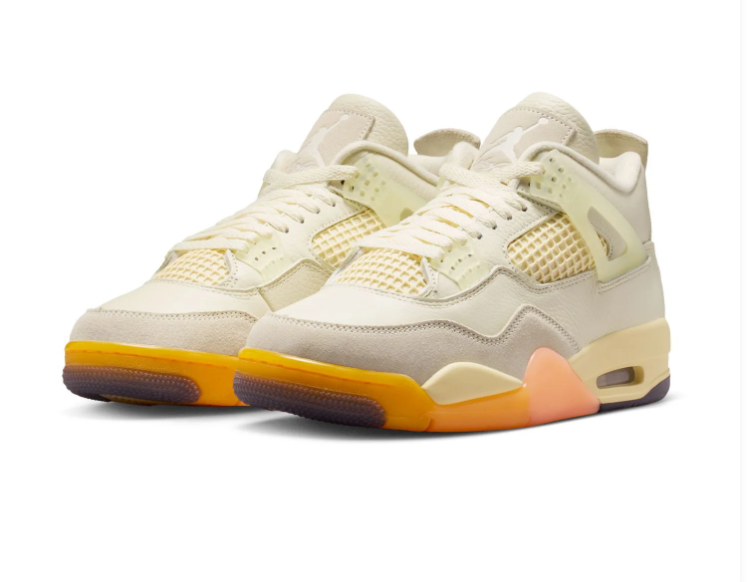 Air Jordan 4 Cream Sneakers with Peach and Orange Accents