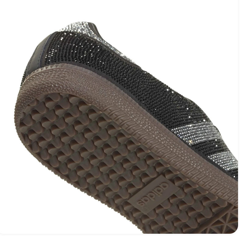 Adidas Black and Silver Rhinestone-Style Sneakers with Brown Sole