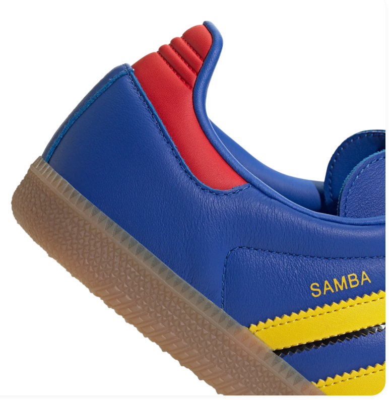 Adidas Samba Royal Blue and Yellow Sneakers with Red Laces and Gum Sole