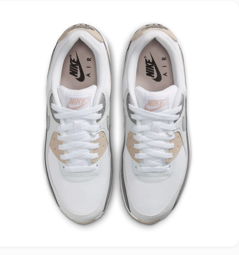 Nike Air Max 90 White and Grey Sneakers with Beige Accents