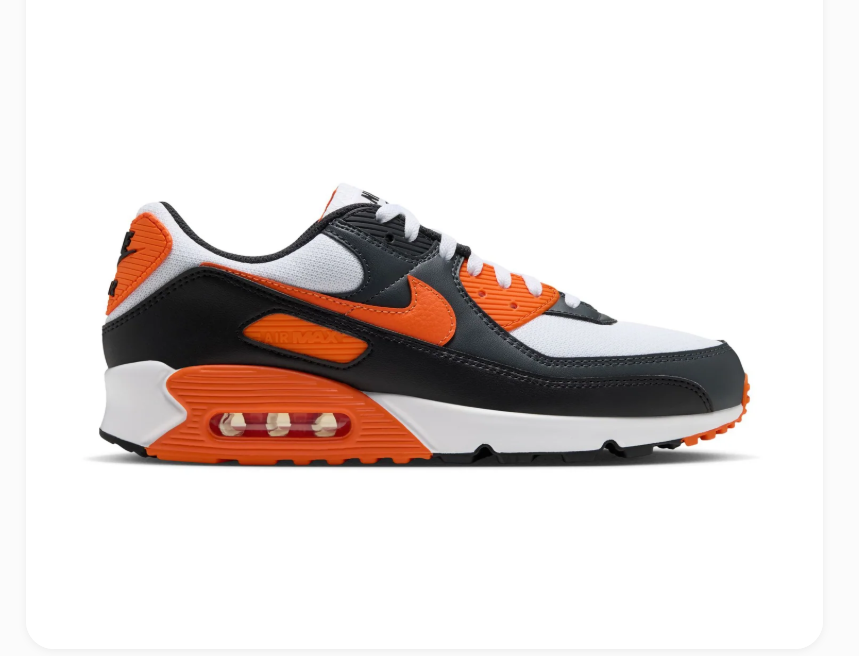 Nike Air Max 90 Black and White Sneakers with Orange Accents