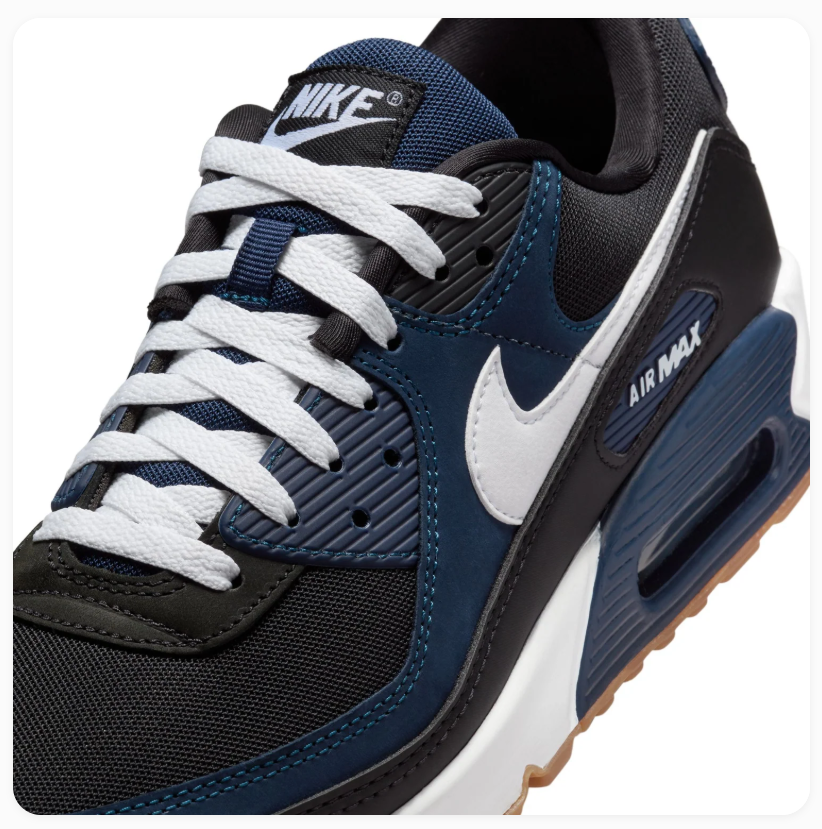 Nike Air Max 90 Black and Navy Sneakers with Gum Outsole