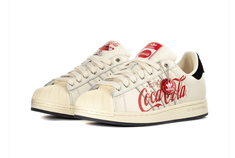 Adidas Superstar Cream Shell-Toe Sneakers with Red Coca-Cola Graphics
